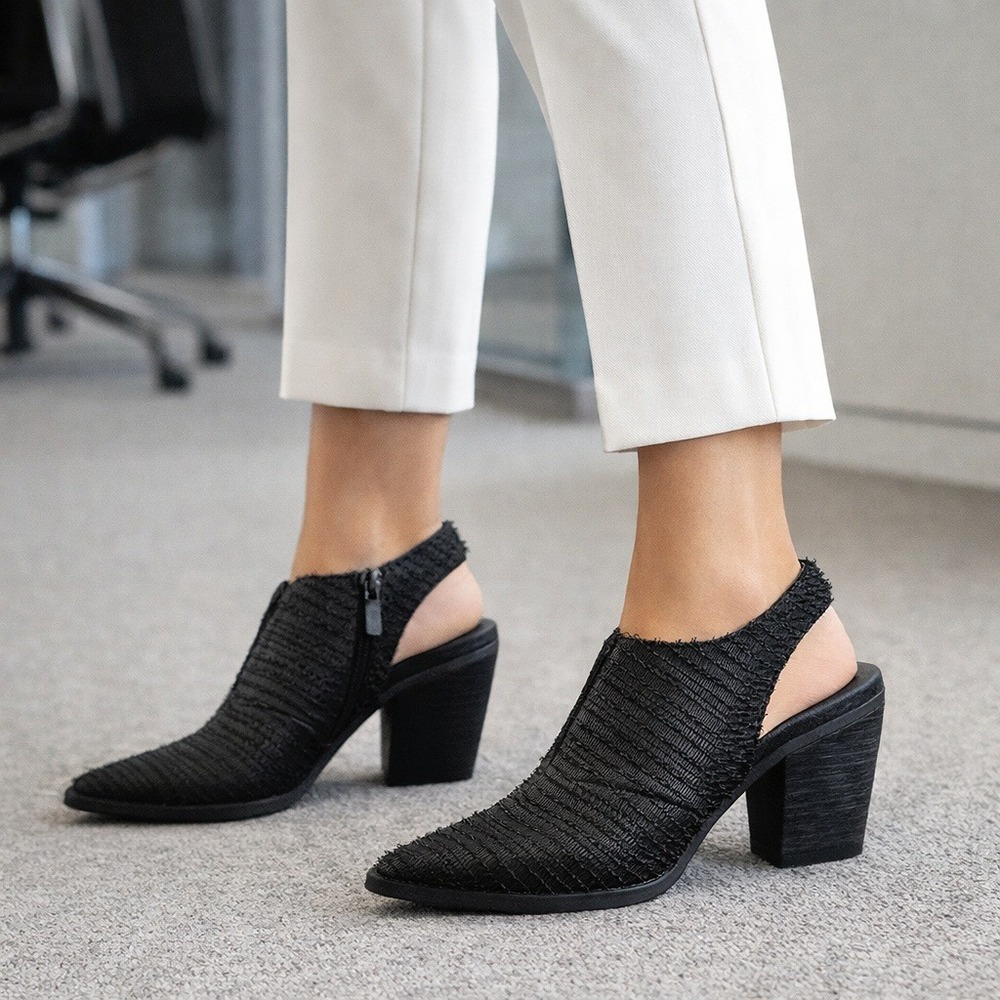 Antelope Textured Slingback Block Heel Booties Black Women's 36‎ Euro US Size 6